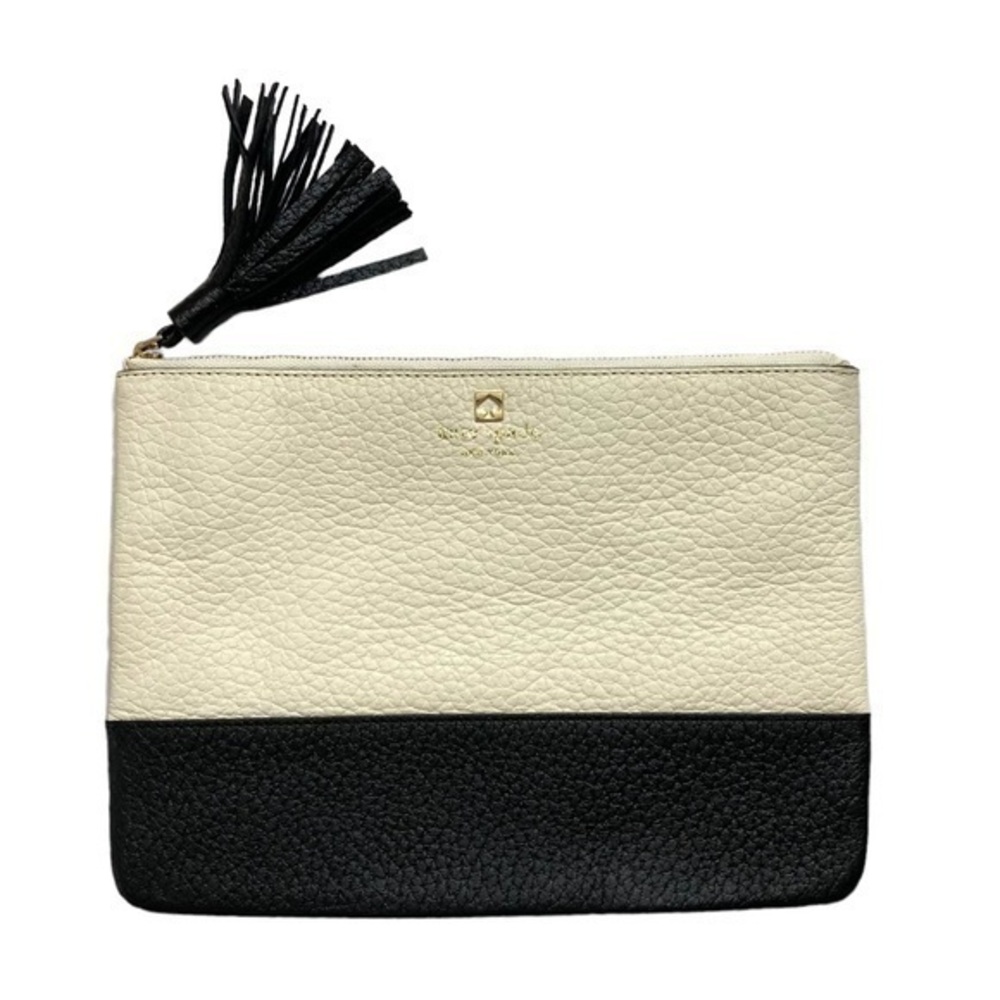 Kate spade black and creamy white colorblock clutch bag with tassel